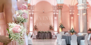 muzej mimara vjenčanje Vjenčanje s ružičastim cvijećem i stolovima, elegantan dekor za romantičnu proslavu.